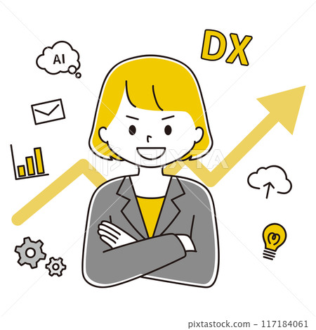 透過DX轉換提高工作效率而取得成功的女性的插圖 117184061