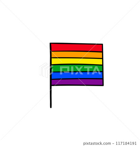 Flag LGBT squared icon, badge or button. Template design, vector illustration. Love wins. LGBT symbol in rainbow colors. Gay pride silk textile background 117184191