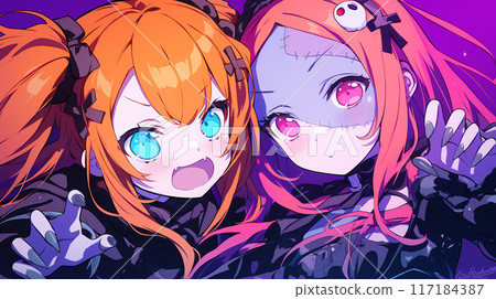 Girls in Halloween costumes 117184387