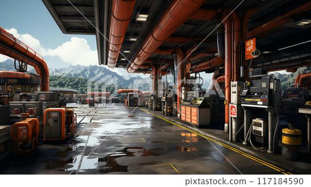 A modern filling station for refueling cars with gasoline, diesel or gas. AI generated 117184590