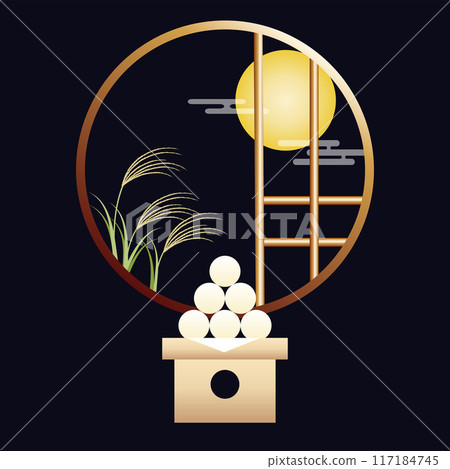 Illustration of Tsukimi-dango and the full moon of Susukino seen from the window frame of a Japanese-style room Illustration of Tsukimi-dango and the full moon of Susukino seen from the window frame of a Japanese-style room 117184745