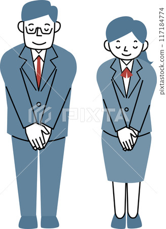 穿著西裝的女人和男人鞠躬 117184774
