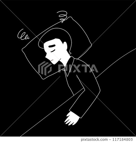 boy or man can not sleep and depressed in bed. Mental disorder, insomnia, anxiety illustration 117184803