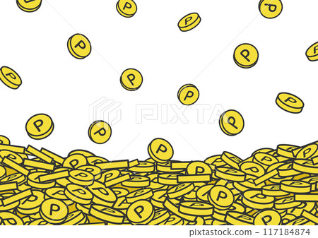 An illustration of point coins falling from the sky and piling up 117184874