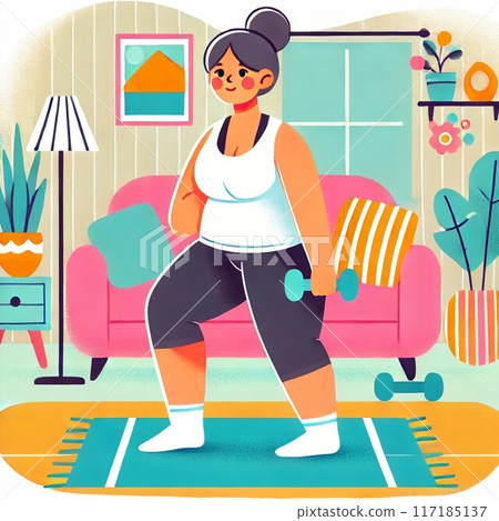 一個女人在家運動的插圖 一個女人在家運動的插圖 117185137