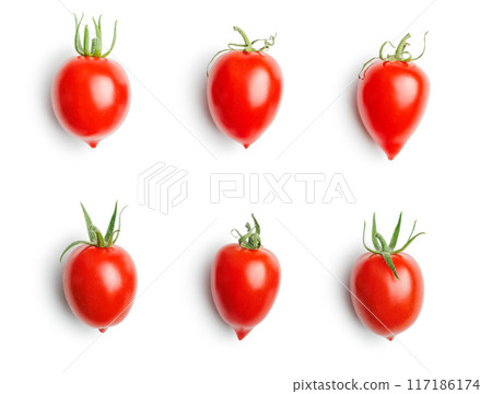 Red cherry tomatoes isolated on white background. Red cherry tomatoes isolated on white background. 117186174