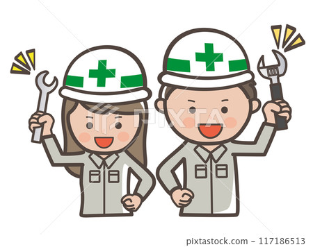 Illustration of male and female construction workers posing with tools and doing their best! 117186513