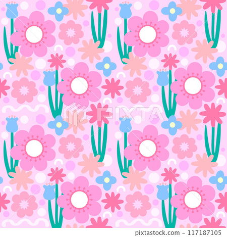 cute pastel abstract flowers seamless pattern illustration 117187105