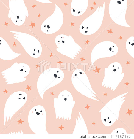 Seamless Halloween Patterns with Spooky Ghosts Seamless Halloween Patterns with Spooky Ghosts 117187152