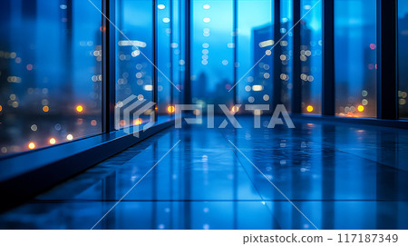 Elegant Royal Blue Office Corridor with Soft Blue Lighting. Generative AI 117187349