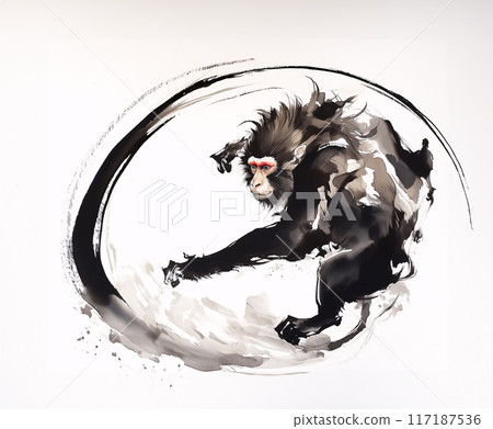猴子水墨畫 117187536