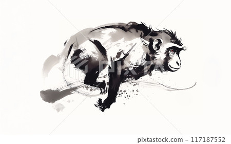 猴子水墨畫 117187552