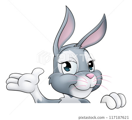 Easter Bunny Rabbit Cartoon Character Peeking Sign Easter Bunny Rabbit Cartoon Character Peeking Sign 117187621