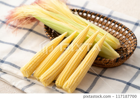 Corn tips, corn shoots, vegetables, baby corn husk Corn tips, corn shoots, vegetables, baby corn husk 117187700