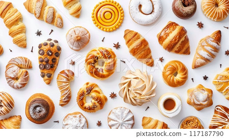 pastry pieces on white background pastry pieces on white background 117187790