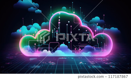 digital cloud shining bright in web illustration 117187867