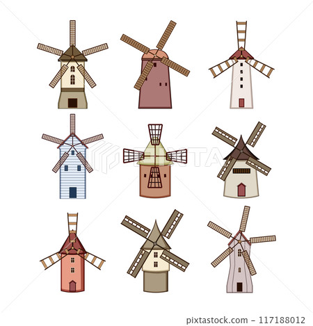 mill farm set cartoon vector illustration 117188012