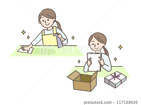 一個女人在整理和整理 一個女人在整理和整理 117188026