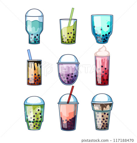 bubble tea set cartoon vector illustration 117188470
