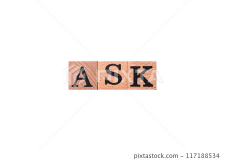 Inscription ASK wooden cubes, concept background with copy space 117188534