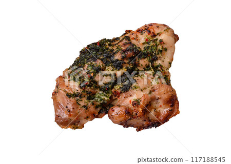 Grilled boneless chicken thigh with salt, spices and herbs 117188545