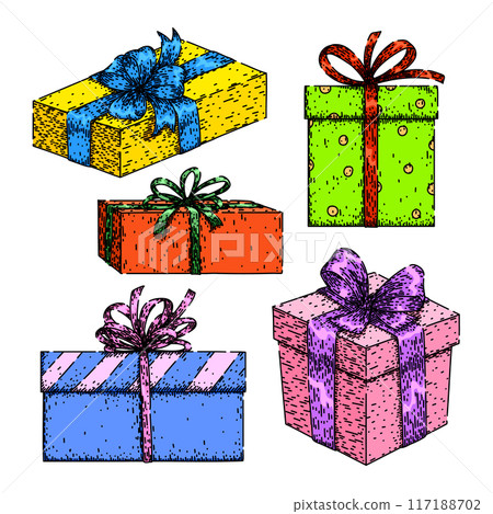 gift box set sketch hand drawn vector gift box set sketch hand drawn vector 117188702