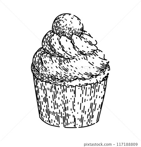 baking cupcake sketch hand drawn vector 117188809