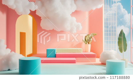 抽象空間，柔和色彩的室內 117188880