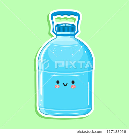 Sticker Plastic Water Bottle character. Vector hand drawn cartoon kawaii character illustration icon. Isolated on green background. Plastic Water Bottle character concept 117188936
