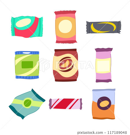 snack pack set cartoon vector illustration 117189048