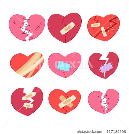 heart broken set cartoon vector illustration 117189308