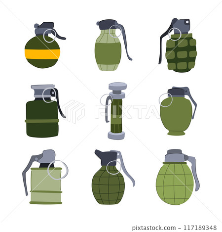 grenade set cartoon vector illustration 117189348