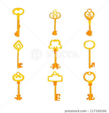 golden key set cartoon vector illustration 117189386