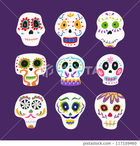 dead day skull set cartoon vector illustration 117189460