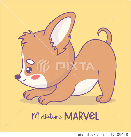 Cute playful puppy card. Chihuahua dog. Cartoon funny kawaii animal. Vector illustration. Kids collection 117189498