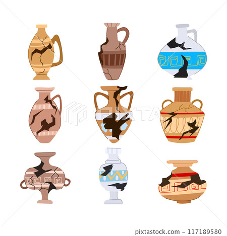 broken antique pot set cartoon vector illustration 117189580
