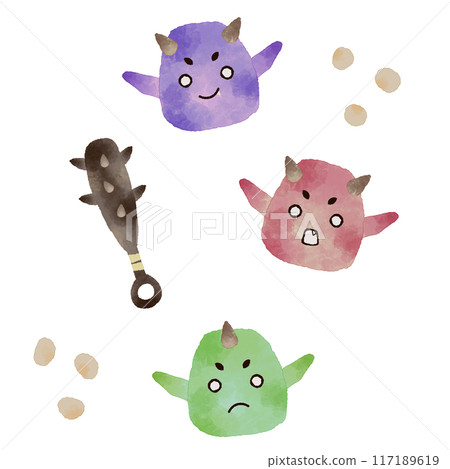 Setsubun demon and iron club watercolor style Setsubun demon and iron club watercolor style 117189619