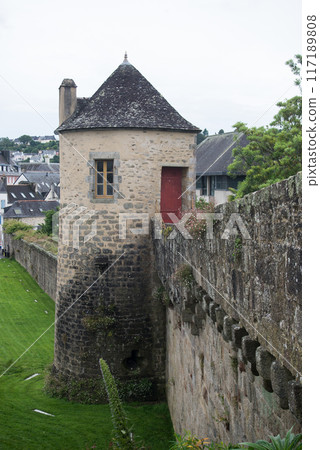 view of medieval tower fortification in quimper brittany France 117189808