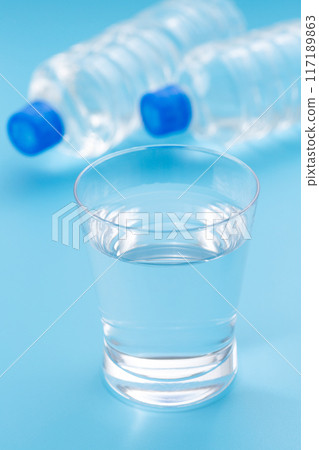 Water in a glass and a plastic bottle 117189863