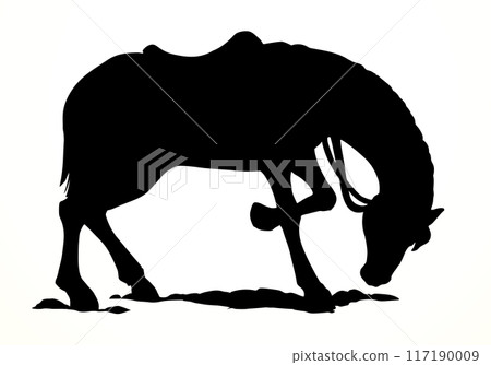 Vector drawing. A horse eating the grass 117190009