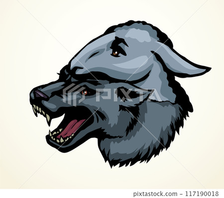 Vector drawing. Wolf in sheep's clothing 117190018