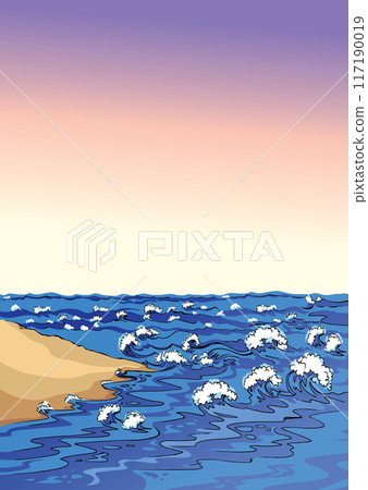Vector drawing. A man on the shore after a shipwreck Vector drawing. A man on the shore after a shipwreck 117190019