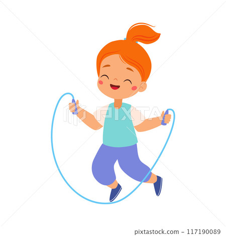 Girl Kid Skipping Rope at Sport Lesson Vector Illustration Girl Kid Skipping Rope at Sport Lesson Vector Illustration 117190089