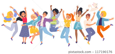 Celebrating People Character Stand and Cheering Together Vector Illustration 117190176