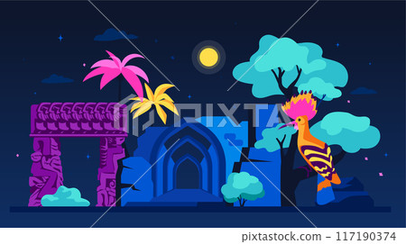 Ruins of Israeli landmarks - modern colored vector illustration Ruins of Israeli landmarks - modern colored vector illustration 117190374