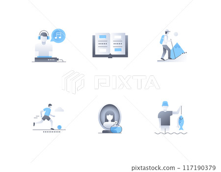 Active hobbies and entertainment - flat design style icons set Active hobbies and entertainment - flat design style icons set 117190379