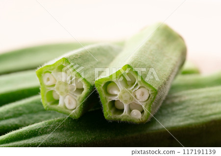 Close-up of cut okra 117191139