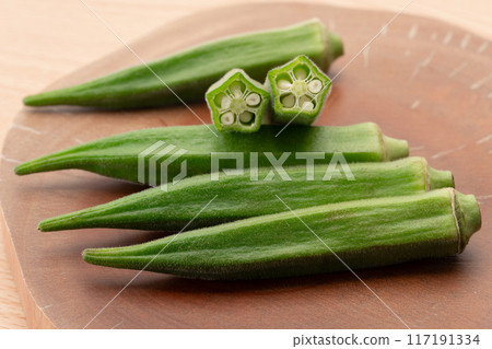 Close-up of cut okra Close-up of cut okra 117191334