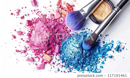 makeup paint powder and brush isolated on white 117191461