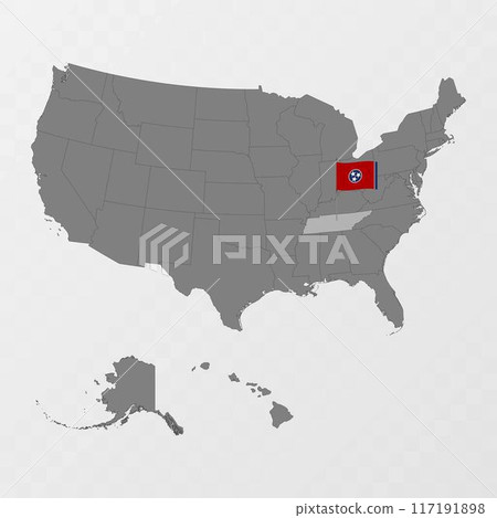 Tennessee state map with flagpole. Vector illustration. 117191898